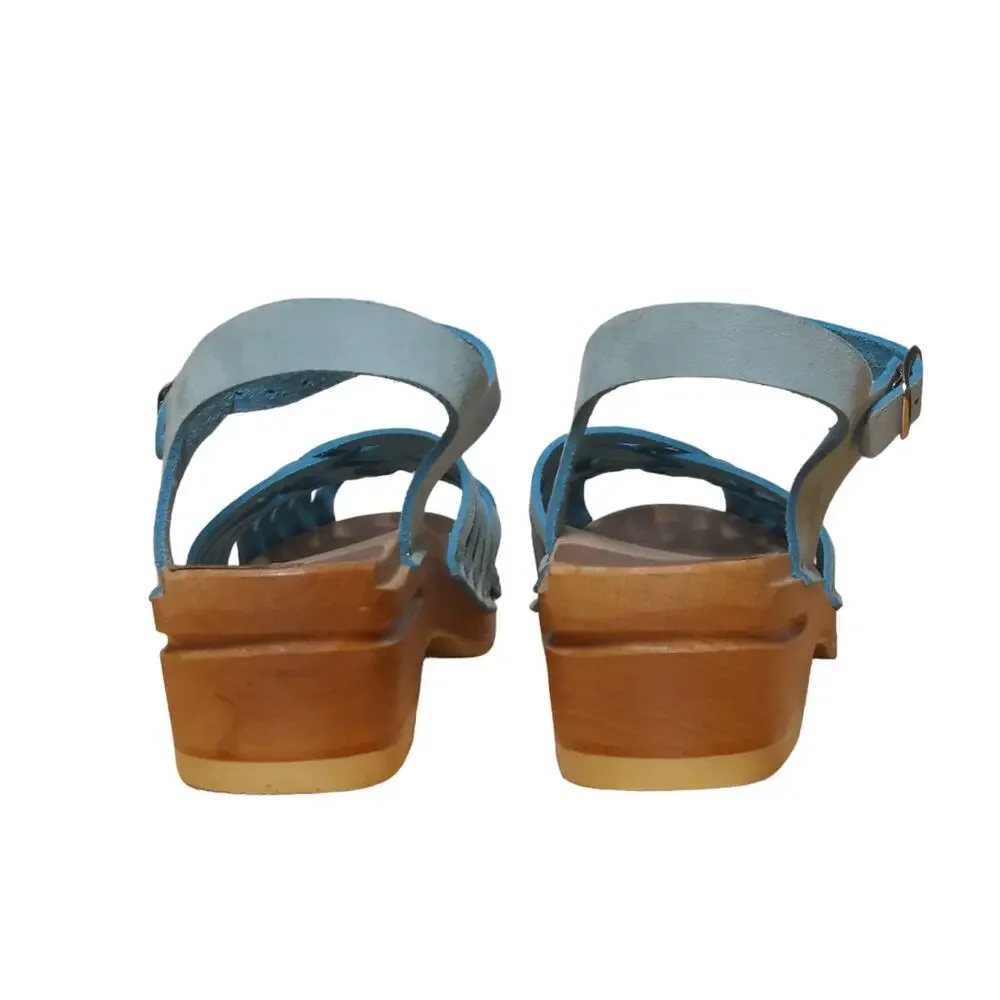 Troentorp Womens Clog Sandals Blue Chunky Ankle Strap Braided Buckle Sweden 41